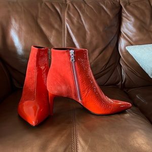 Brand New Rag & Bone suede and patent leather orange booties size 39.